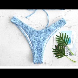 Blue cheeky bikini bottoms